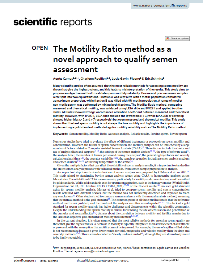 The Motility Ratio method as a  novel approach to qualify semen  assessment